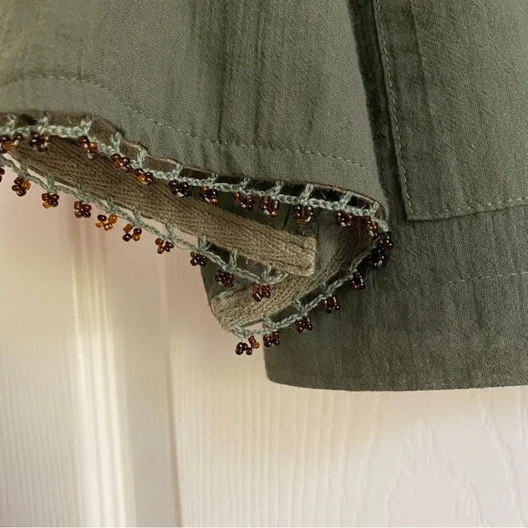 JOHNNY WAS fabulous linen top. Olive green. Hook closure. Beaded sleeves. Size M - Picture 2 of 8